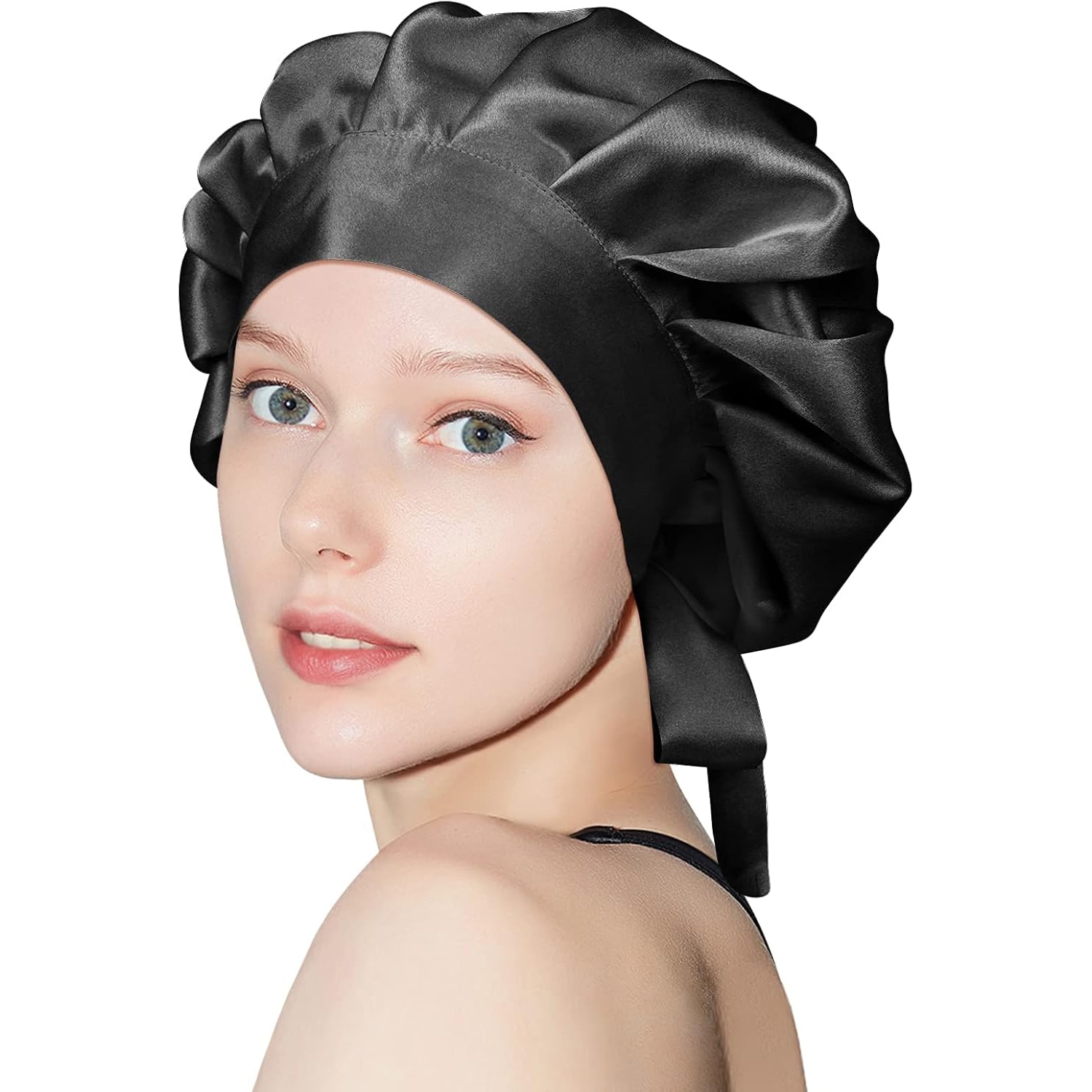 Black 25 Momme Double Layer Mulberry Silk Bonnet, from Mulberry Silk Company
