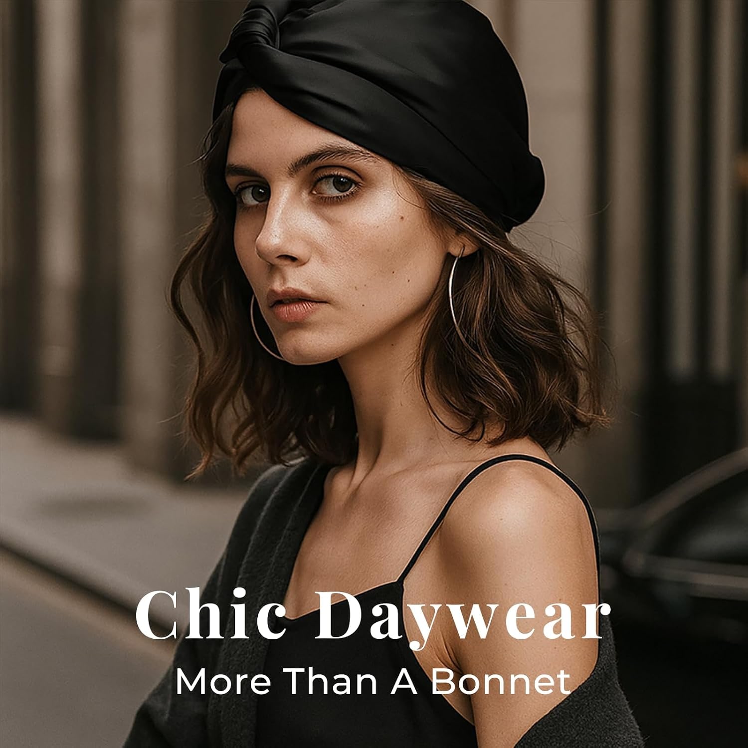 Black Double Layer Mulberry Silk Bonnet: image 5