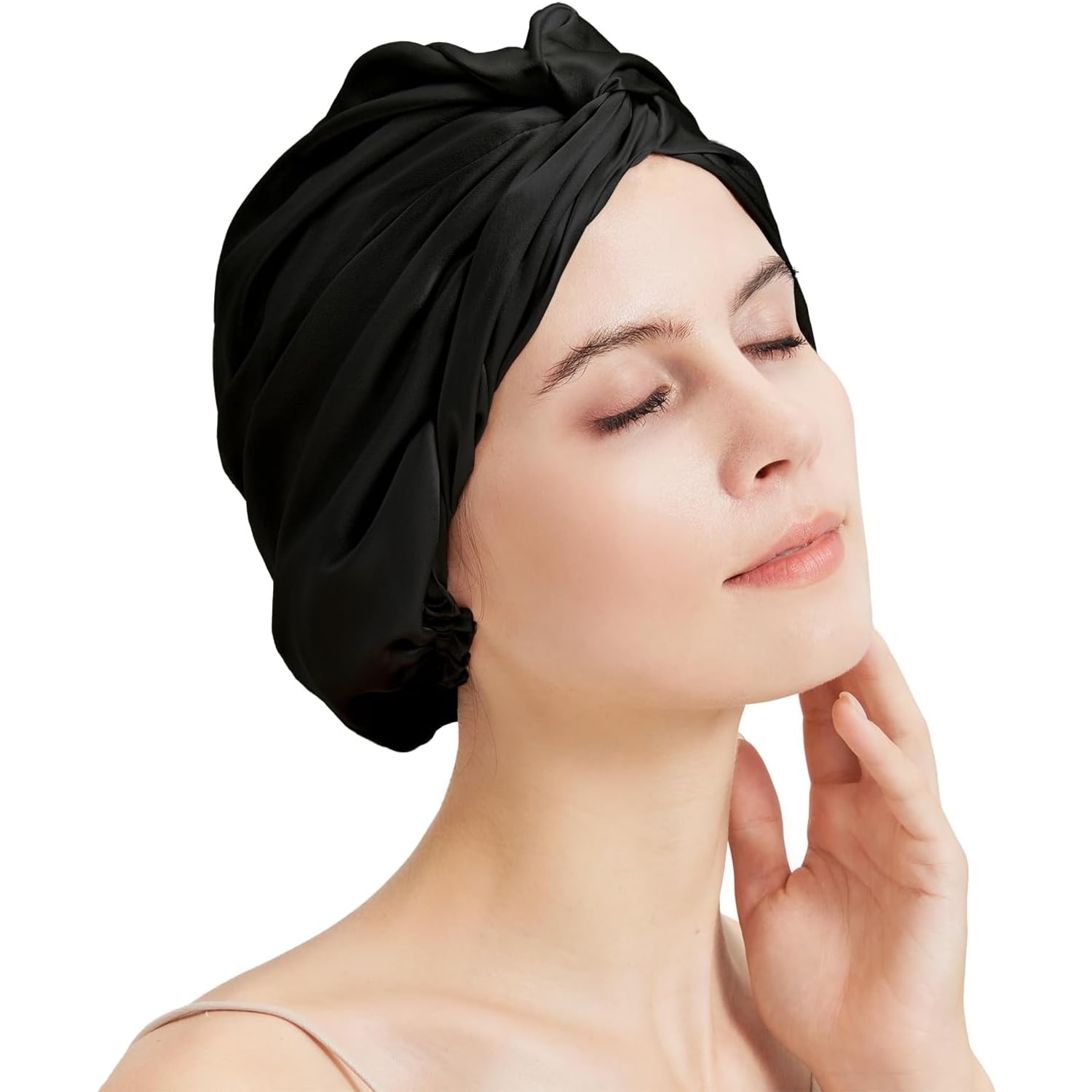 Black Double Layer Mulberry Silk Bonnet
