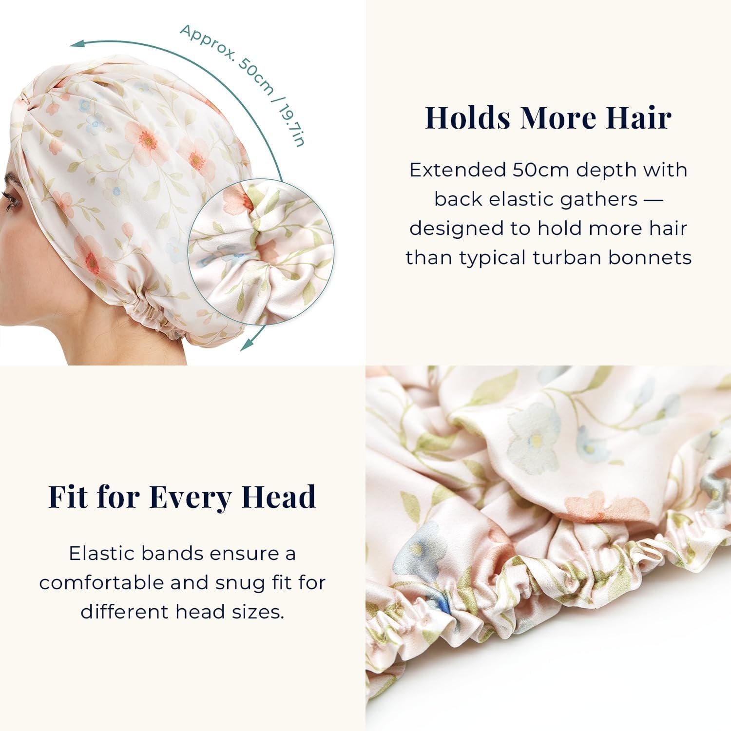 Pink Floral Double Layer Mulberry Silk Bonnet