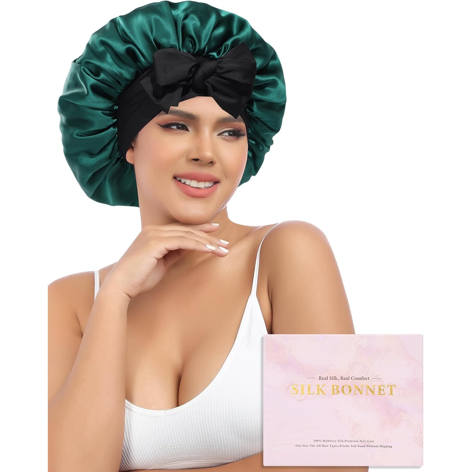 Reversible Mulberry Silk Bonnet in Black and Green