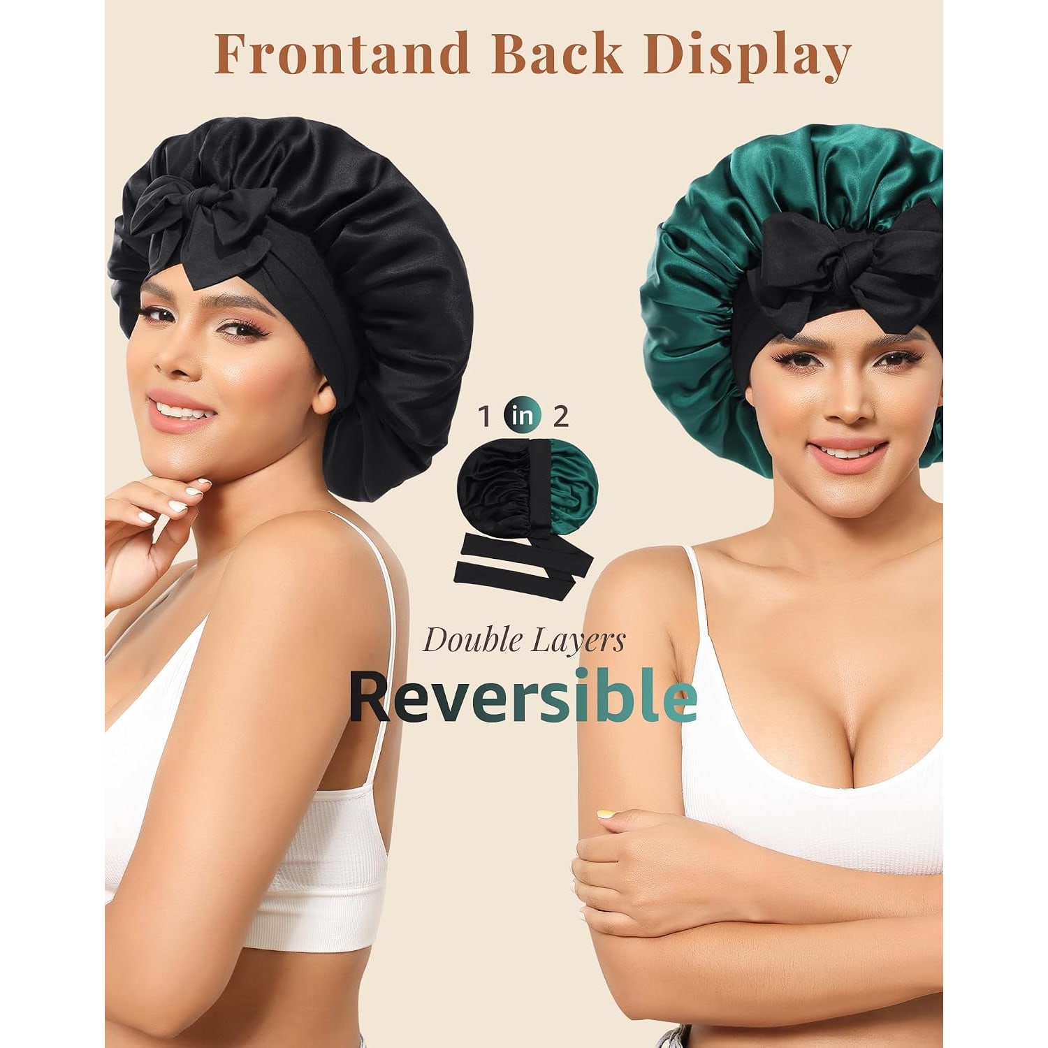Reversible Mulberry Silk Bonnet in Black and Green