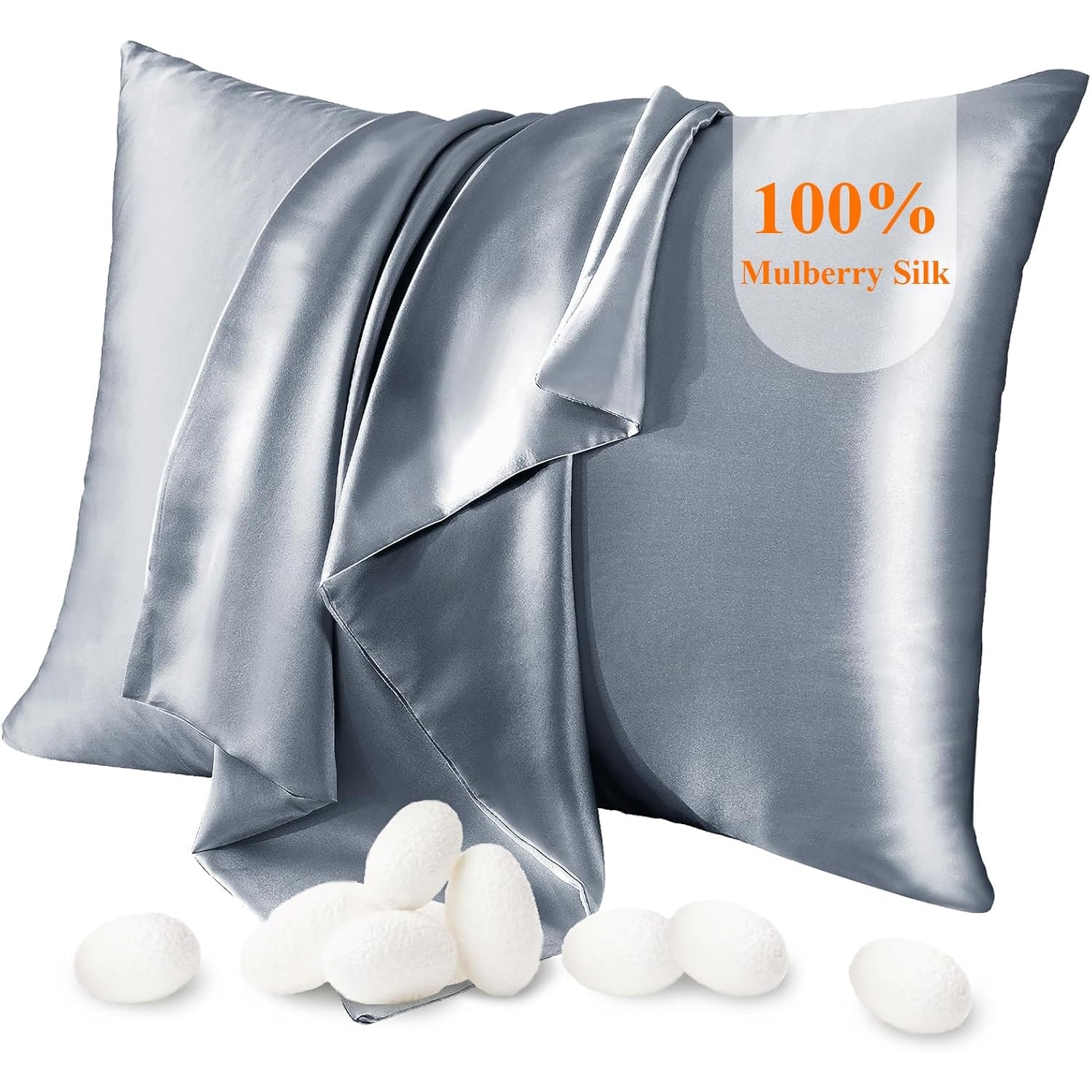 Blue Grey 21 Momme Mulberry Silk Pillowcase, King