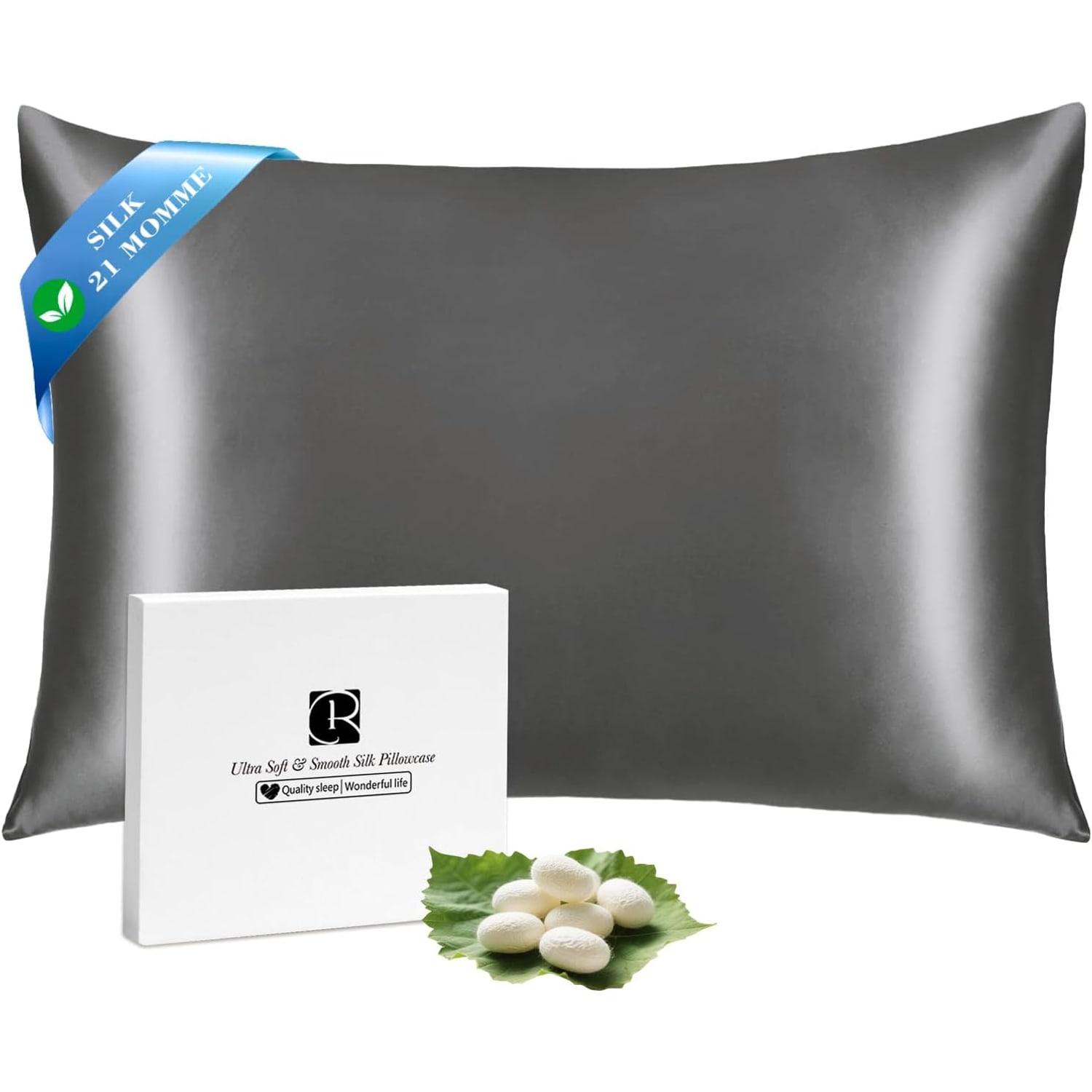 Space Grey 21 Momme Mulberry Silk Pillowcase, Queen