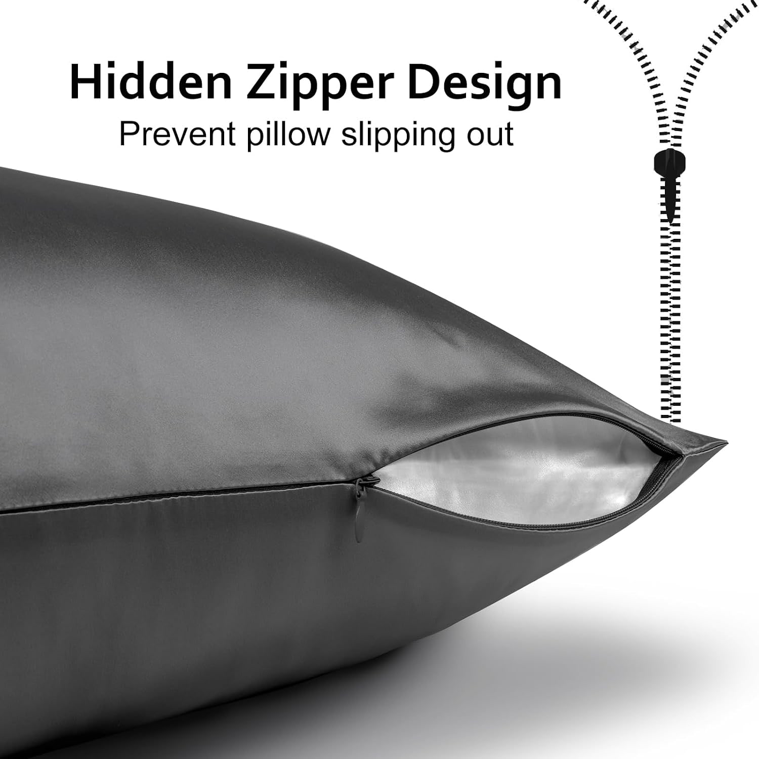 Space Grey 21 Momme Mulberry Silk Pillowcase, Queen