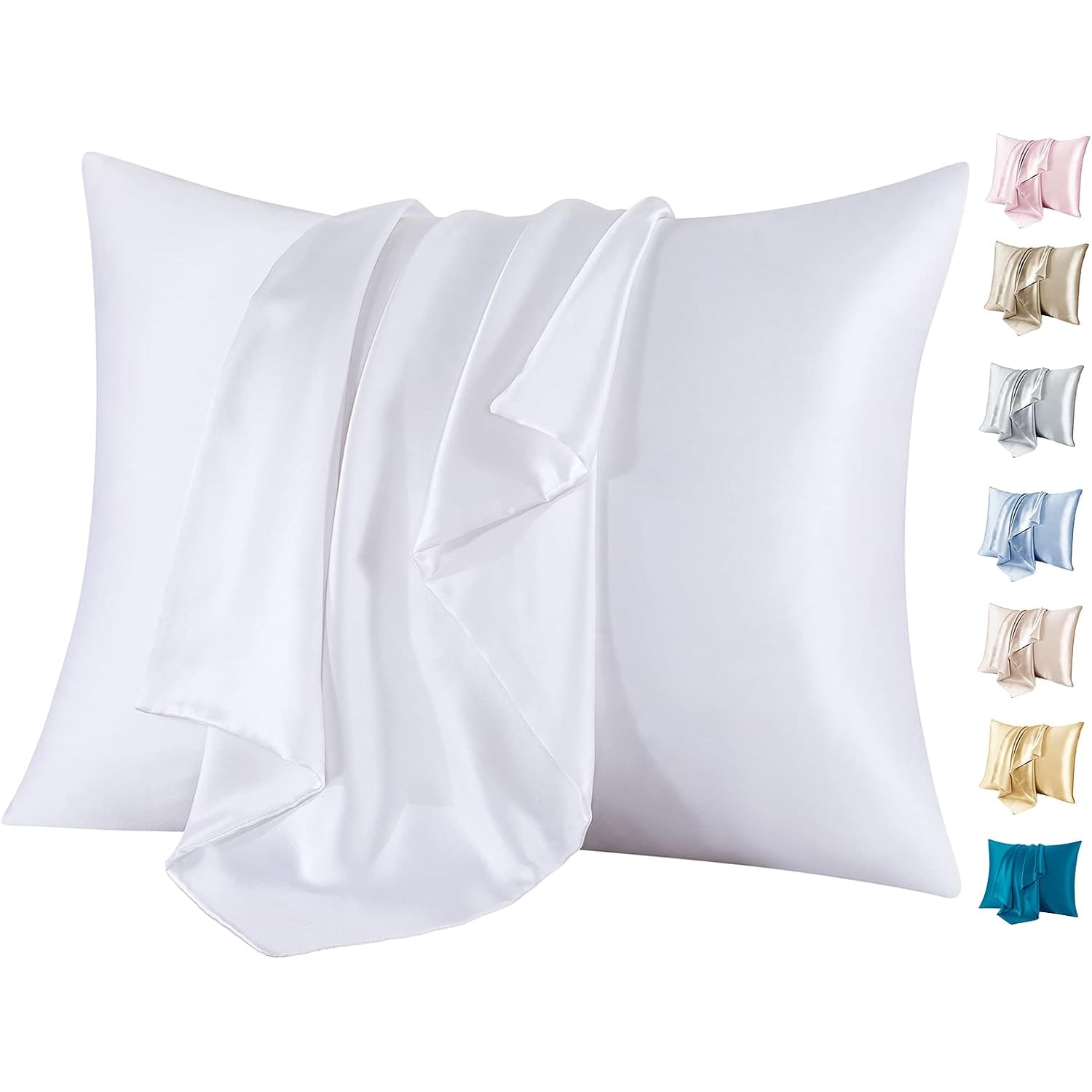 White 21 Momme Mulberry Silk Pillowcase, Queen