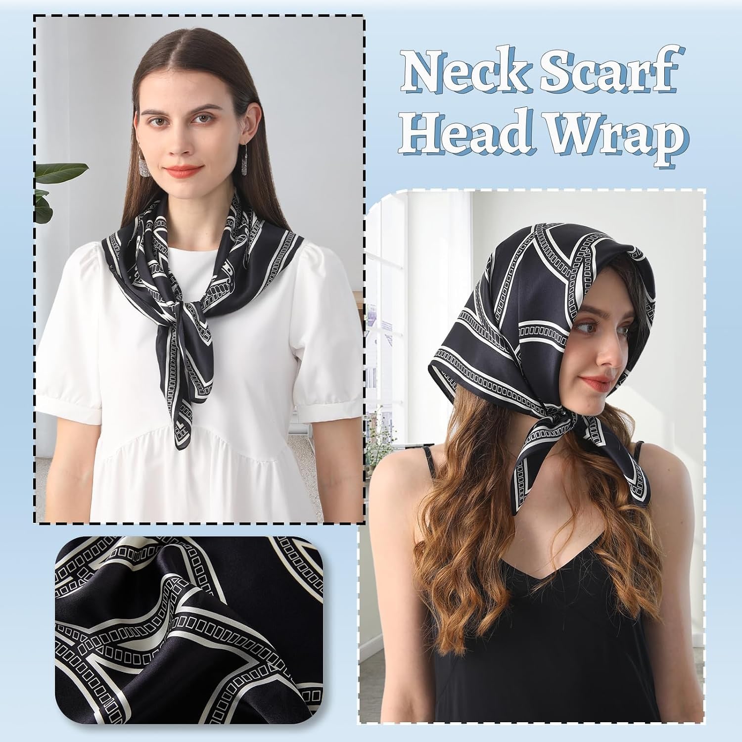 Black Chain Print Silk Square Scarf 27 Inch