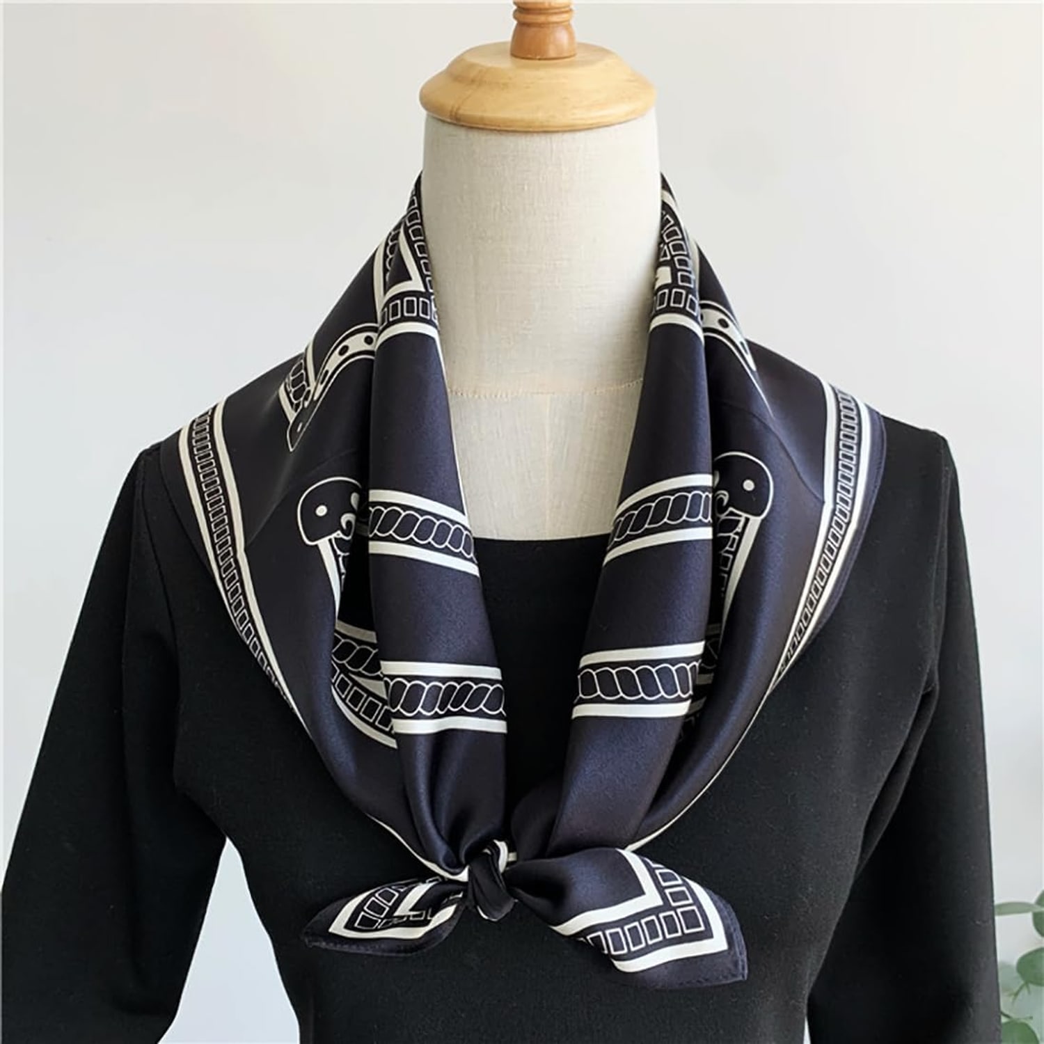 Black Chain Print Silk Square Scarf 27 Inch