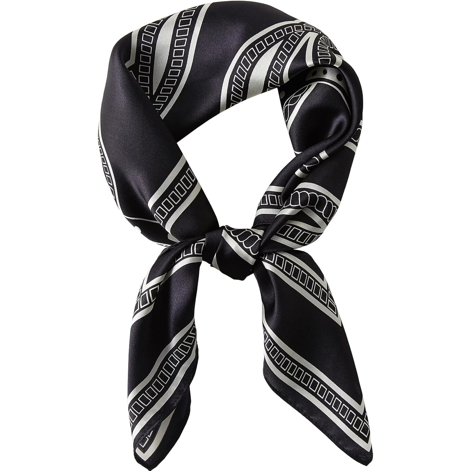 Black Chain Print Silk Square Scarf 27 Inch