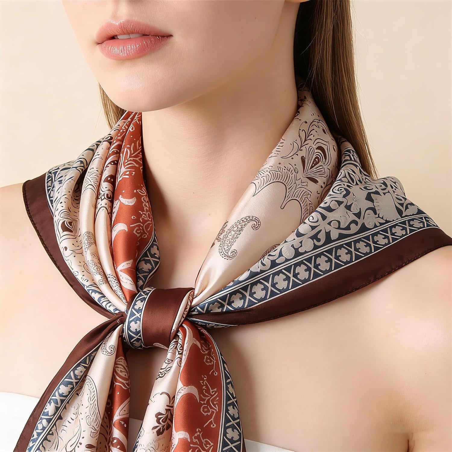 Long Rust Paisley Mulberry Silk Scarf