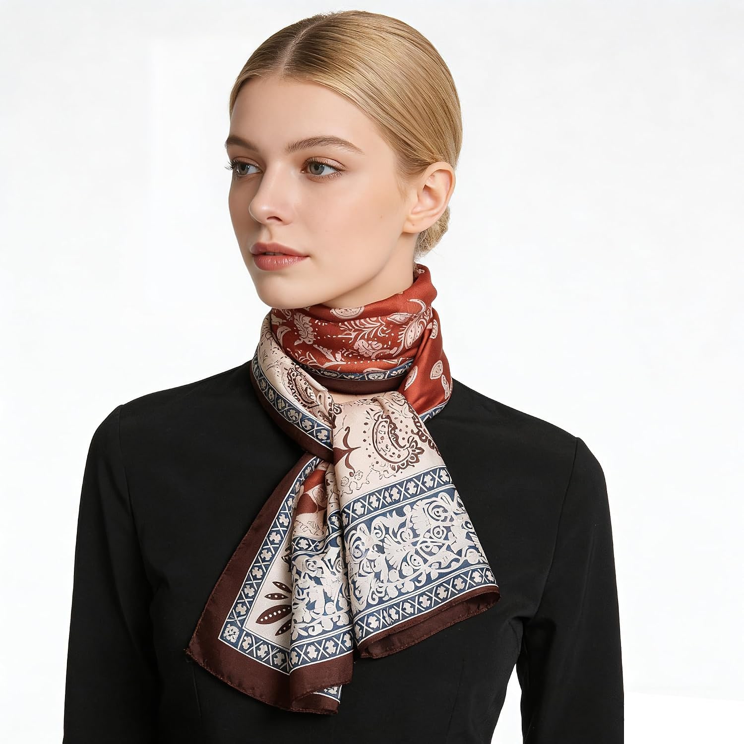 Long Rust Paisley Mulberry Silk Scarf