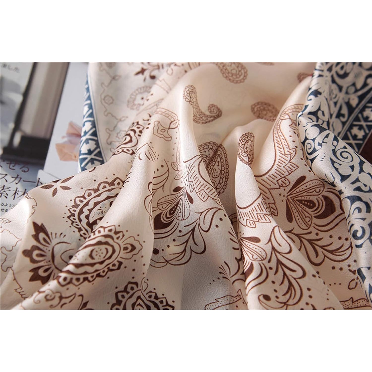 Long Rust Paisley Mulberry Silk Scarf: image 7