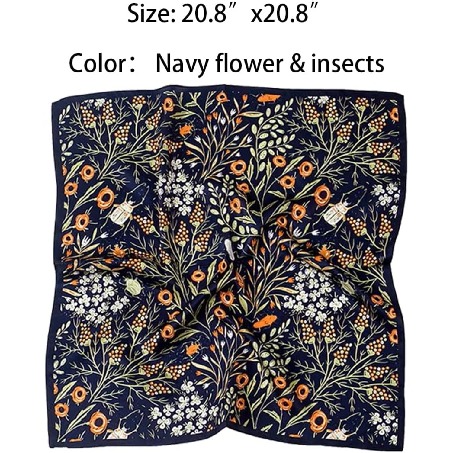 Navy Floral Silk Neck Scarf 21 Inch