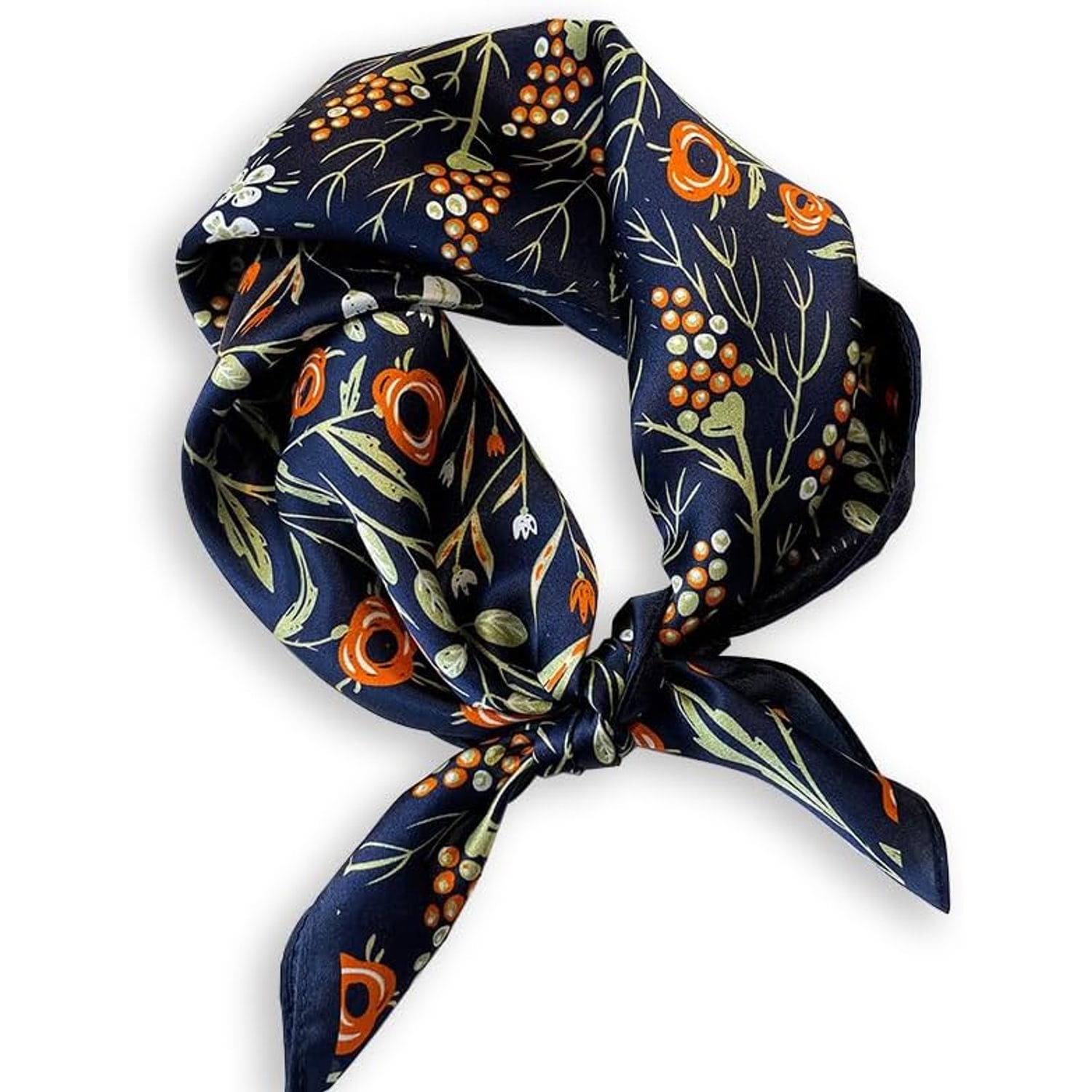 Navy Floral Silk Neck Scarf 21 Inch