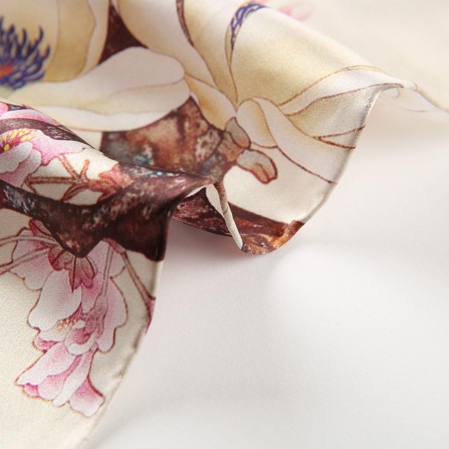 Pink Blossom Print Long Silk Scarf