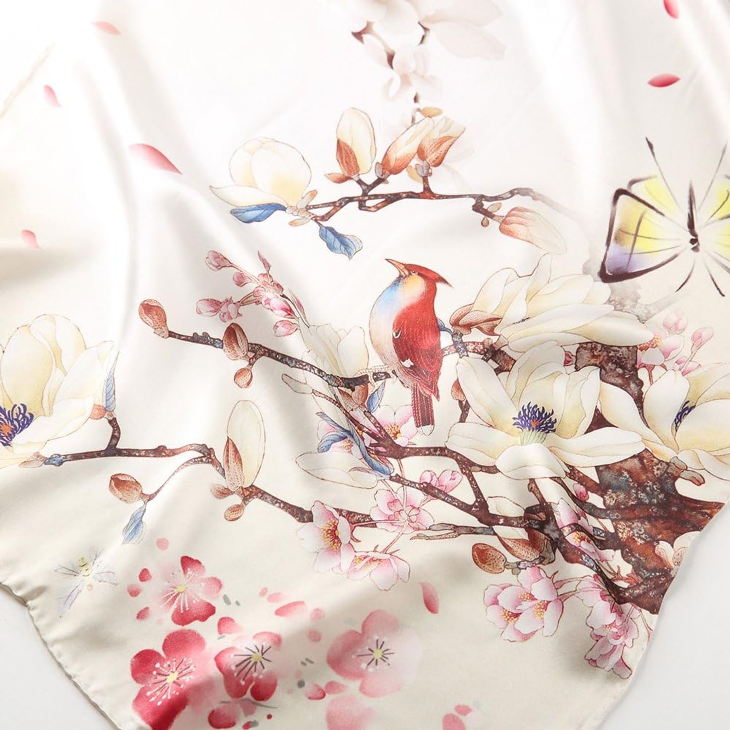 Pink Blossom Print Long Silk Scarf