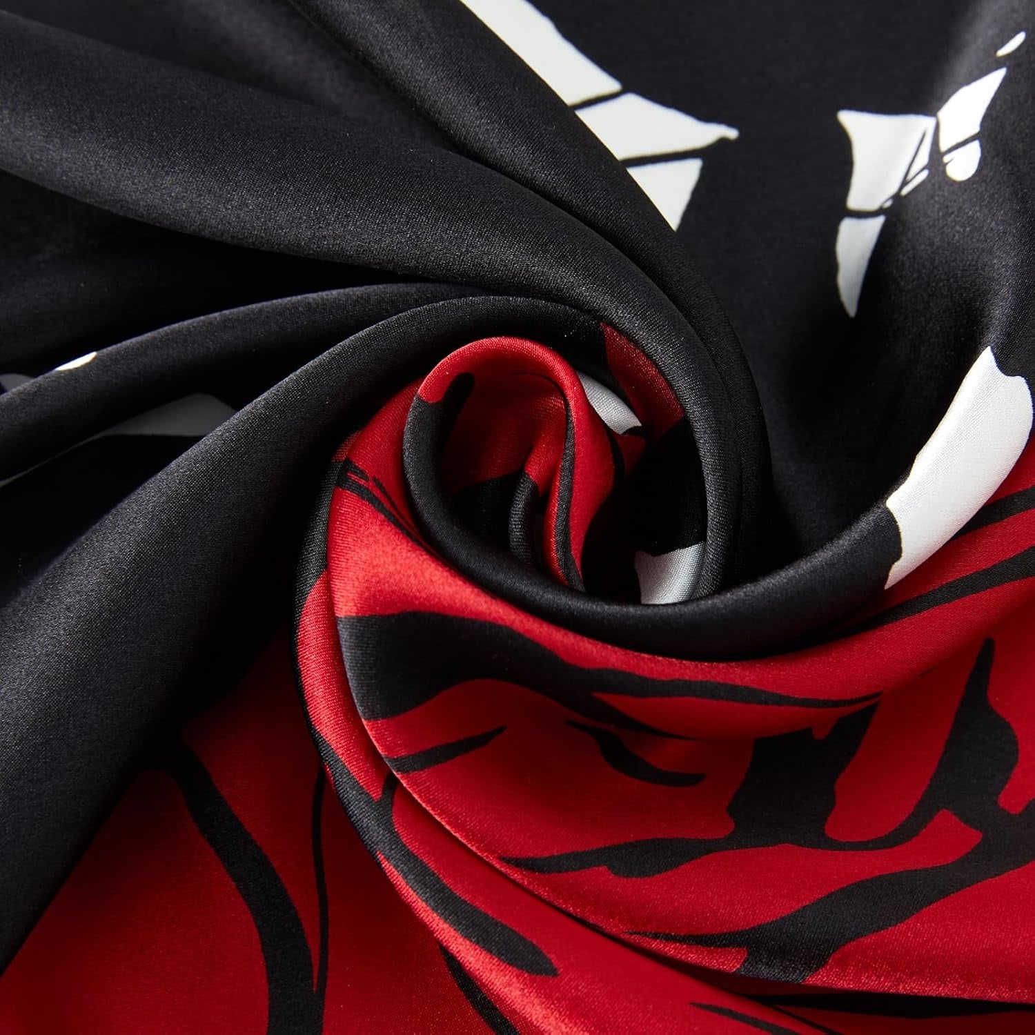 Red and Black Rose Silk Square Scarf, 35 Inch