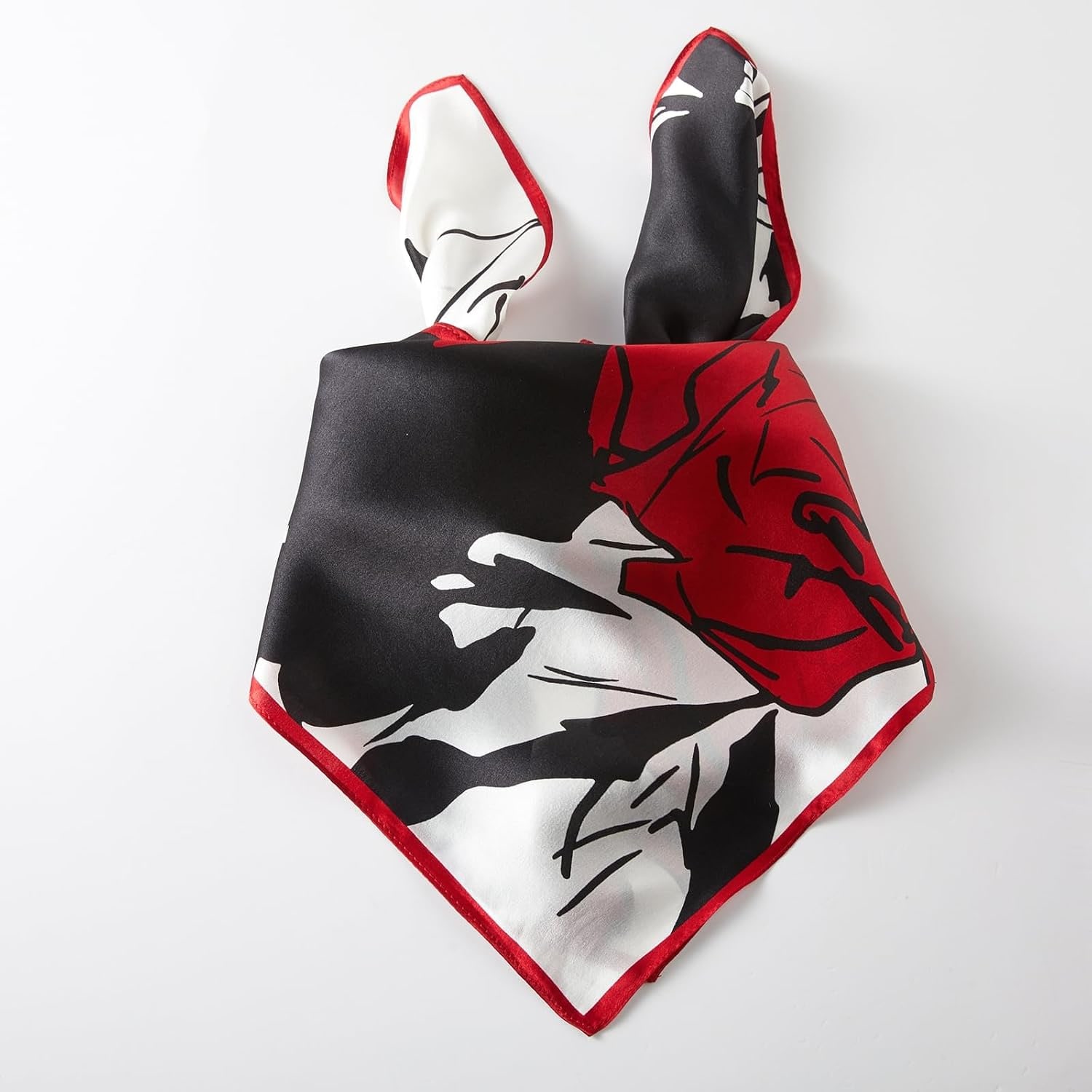 Red and Black Rose Silk Square Scarf, 35 Inch: image 7