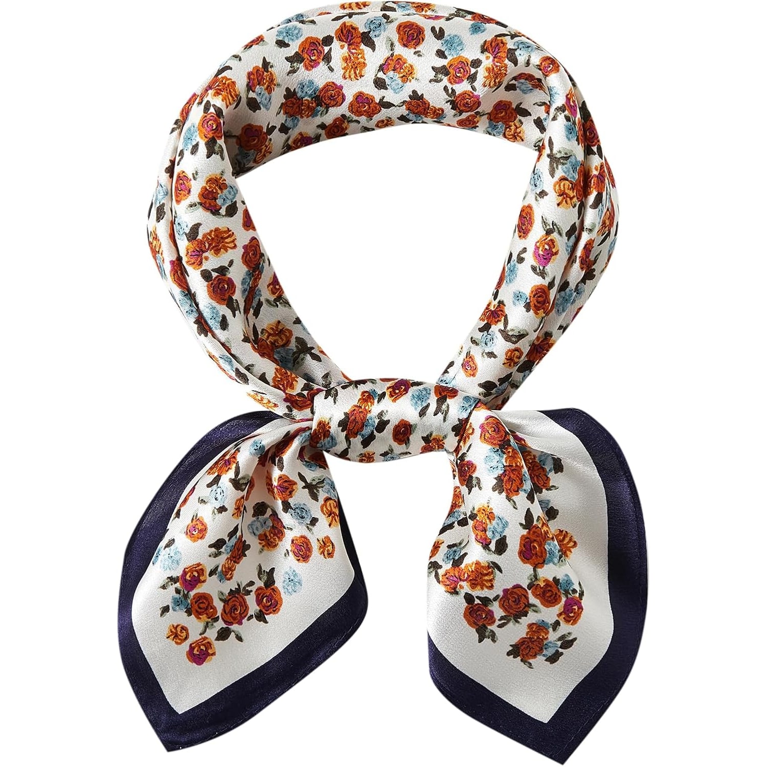 White Floral Silk Neck Scarf 21 Inch