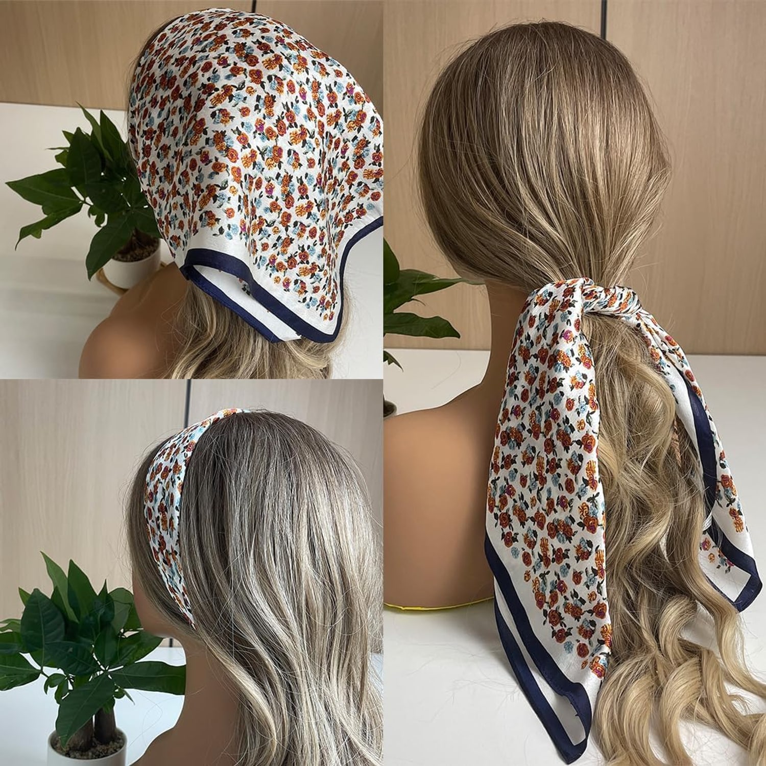White Floral Silk Neck Scarf 21 Inch