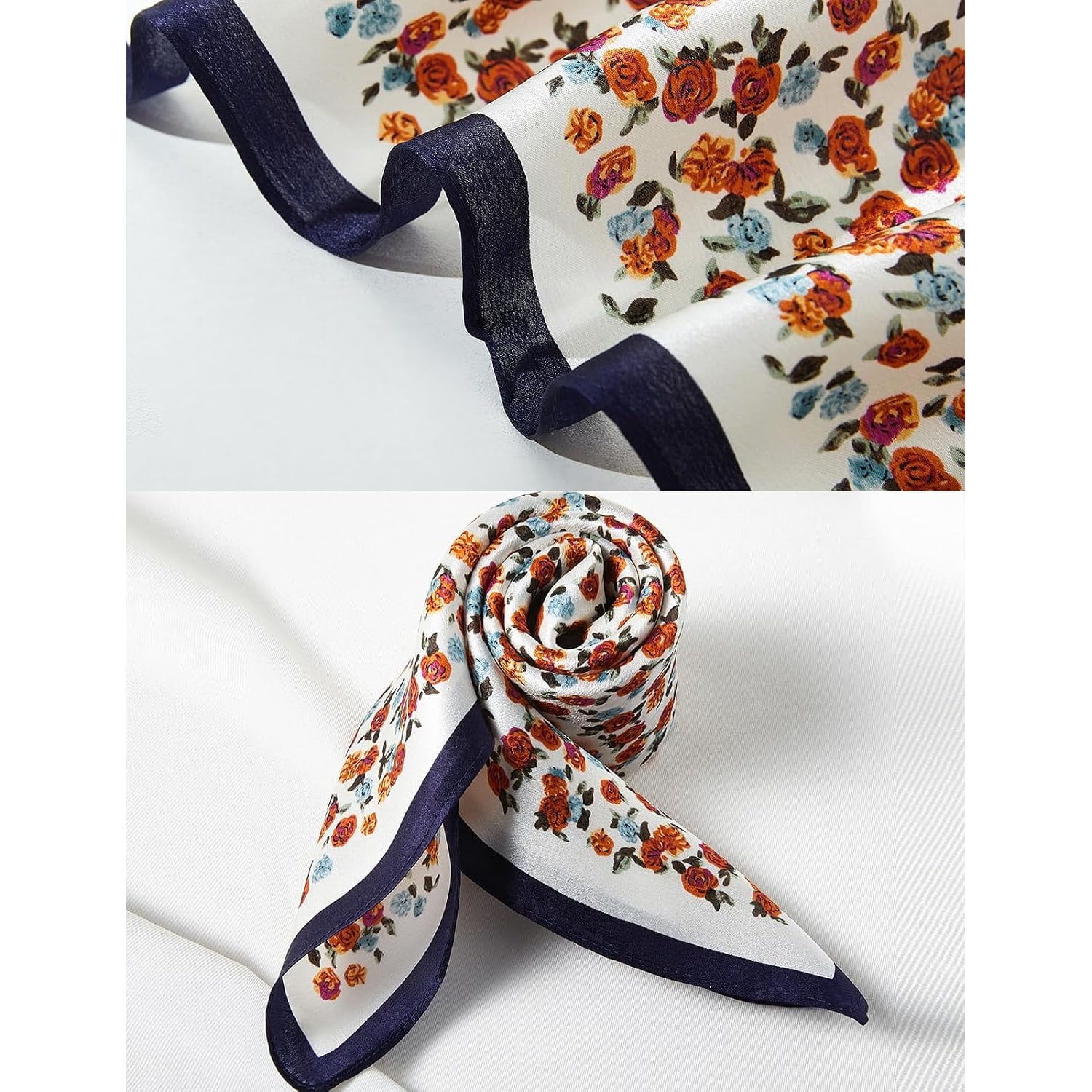 White Floral Silk Neck Scarf 21 Inch