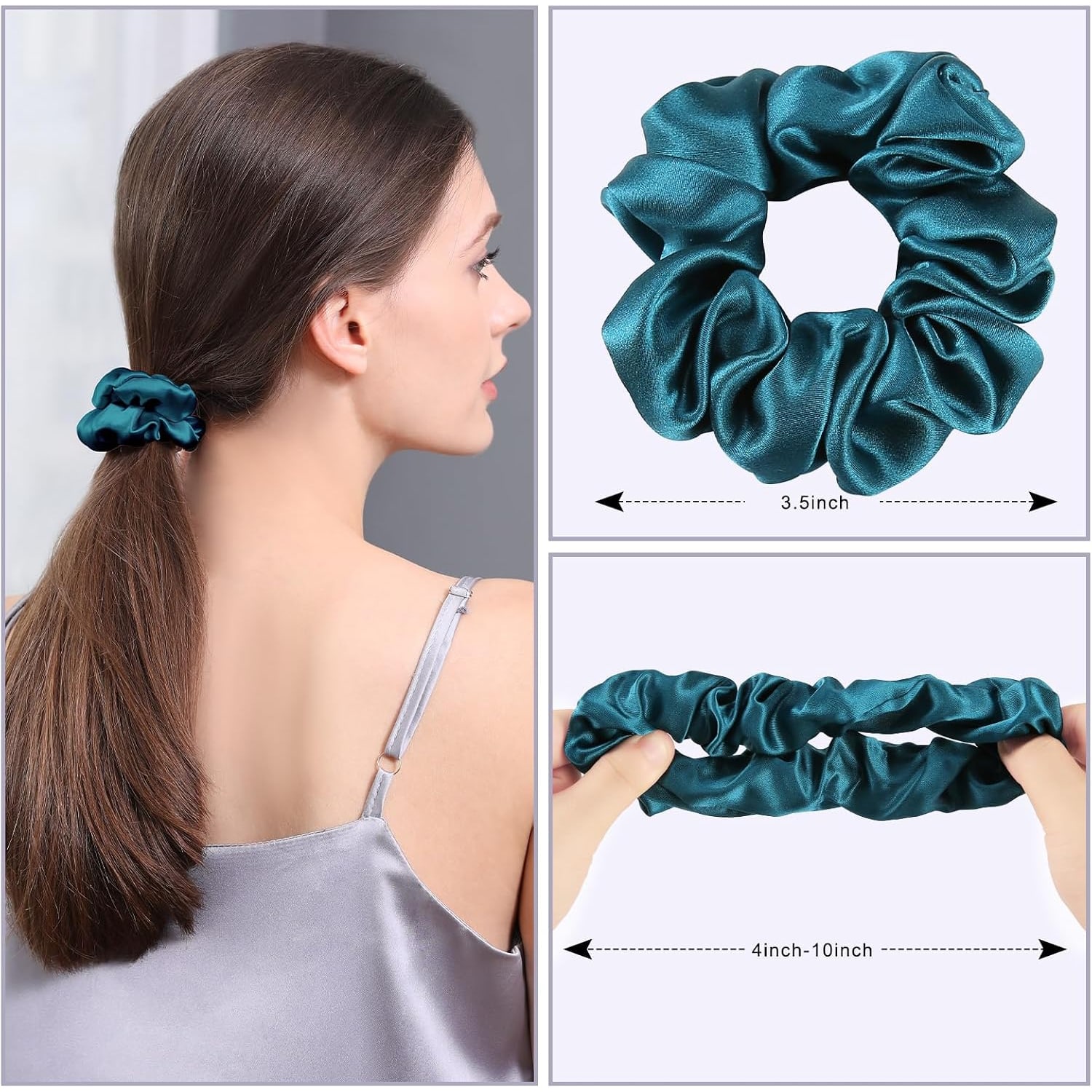 Mulberry Silk Scrunchies 3 Pack (Peacock Blue, Pink, Black)