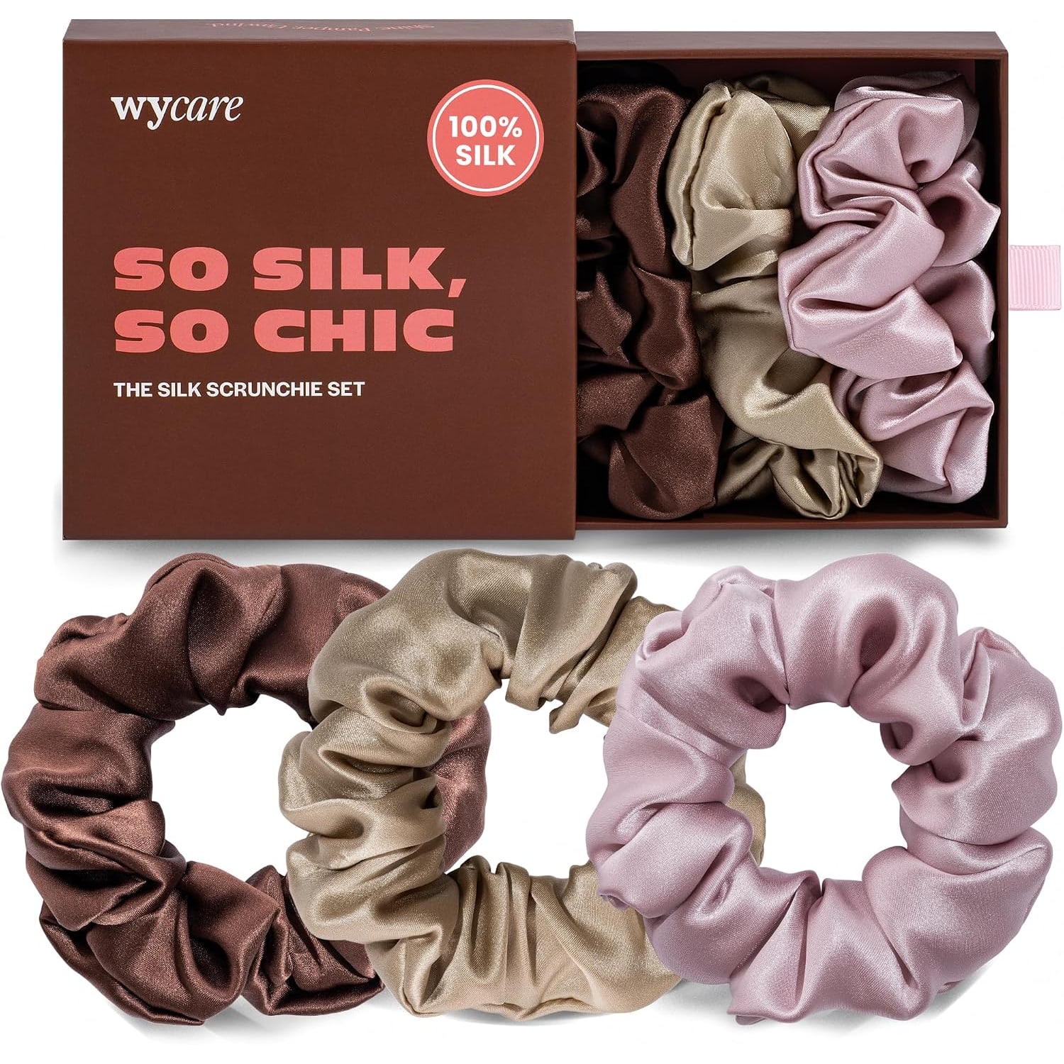 Nude Mulberry Silk Scrunchies, Set of 3