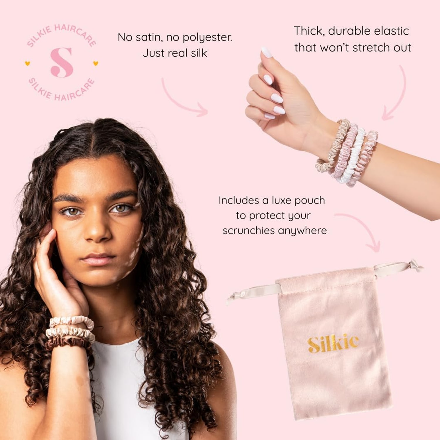 Skinny Mulberry Silk Scrunchies 4 Pack, Champagne: image 2