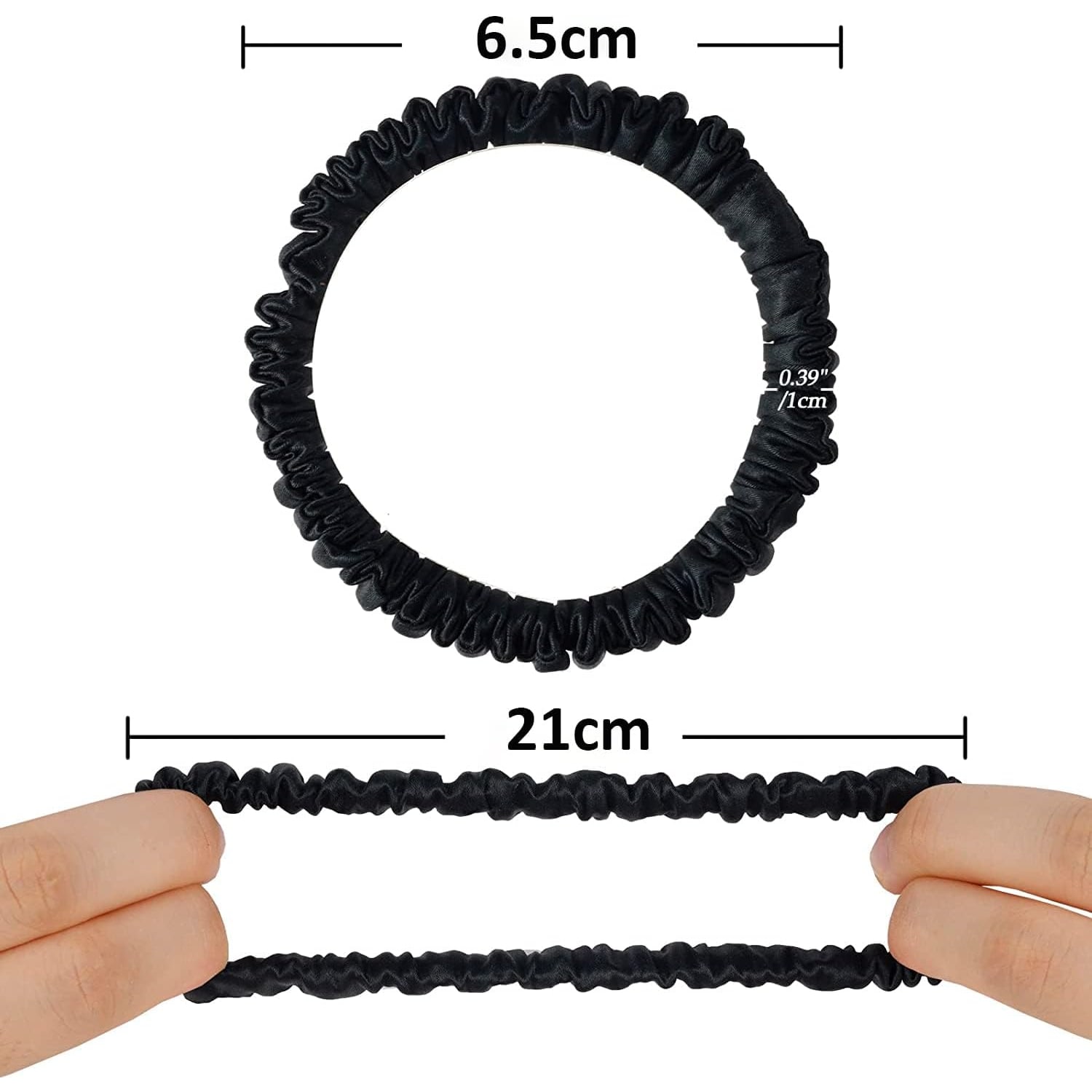 Slim Mulberry Silk Scrunchies 4 Pack (Black, Blue, Cream)