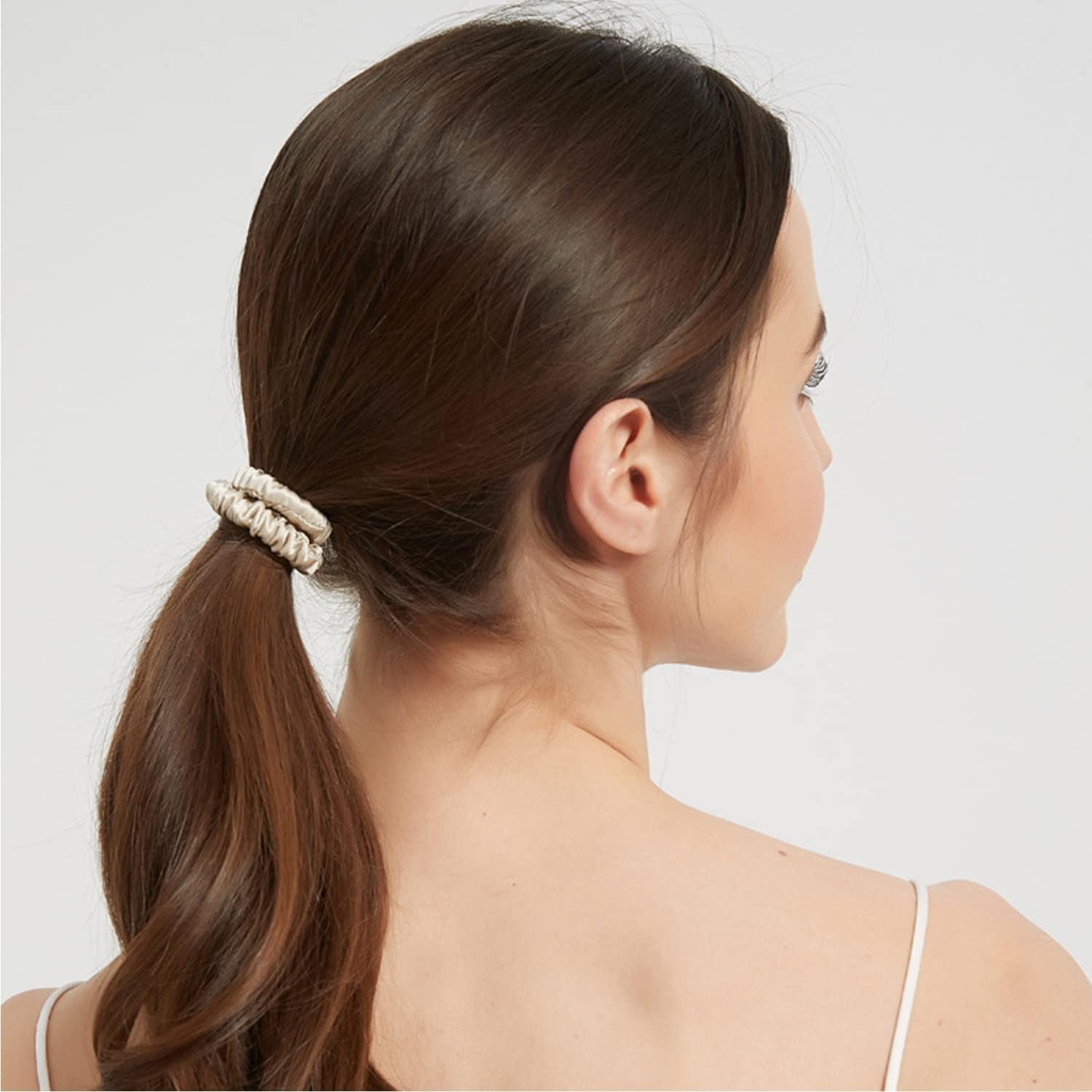 Slim Mulberry Silk Scrunchies 4 Pack (Black, Blue, Cream)