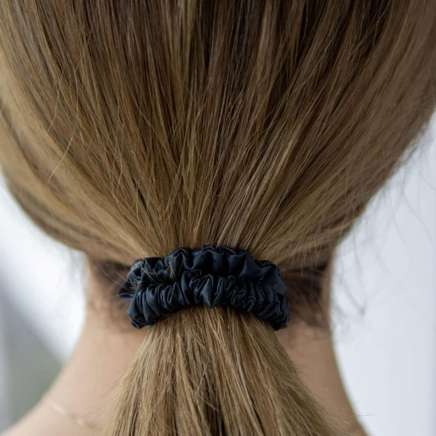 Slim Mulberry Silk Scrunchies 4 Pack (Black, Blue, Cream)