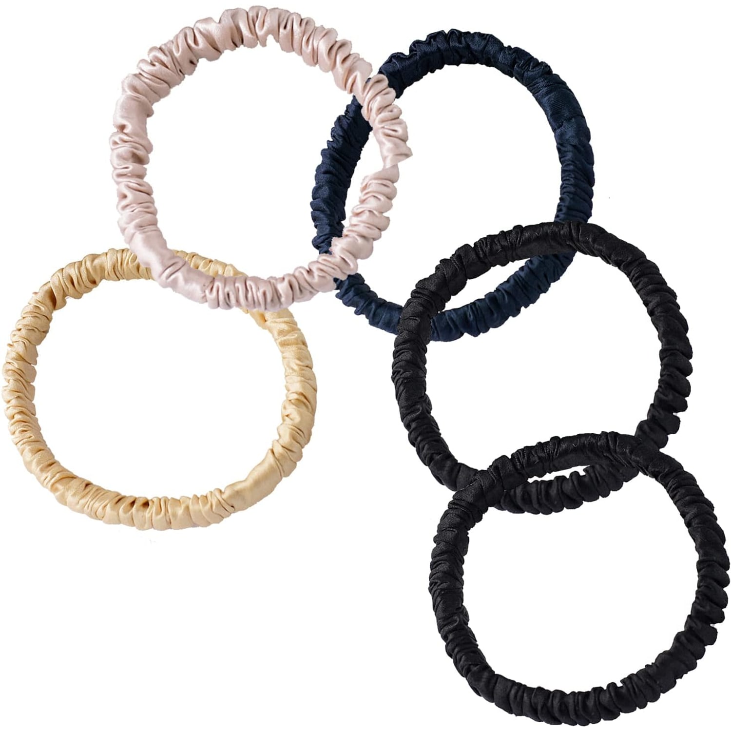 Small Silk Scrunchies 5 Pack, Neutral Colours