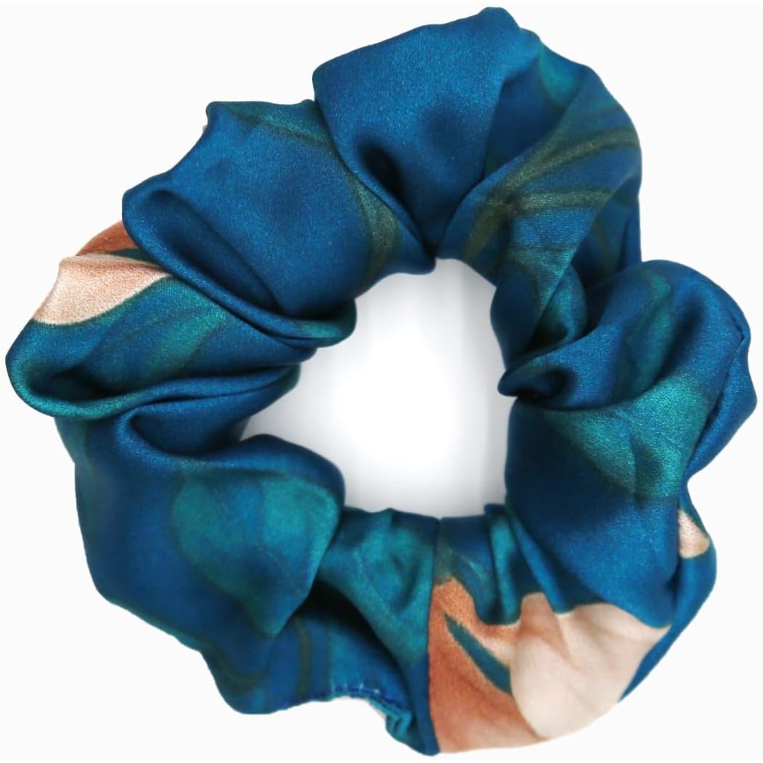 Teal Floral 19 Momme Mulberry Silk Scrunchie