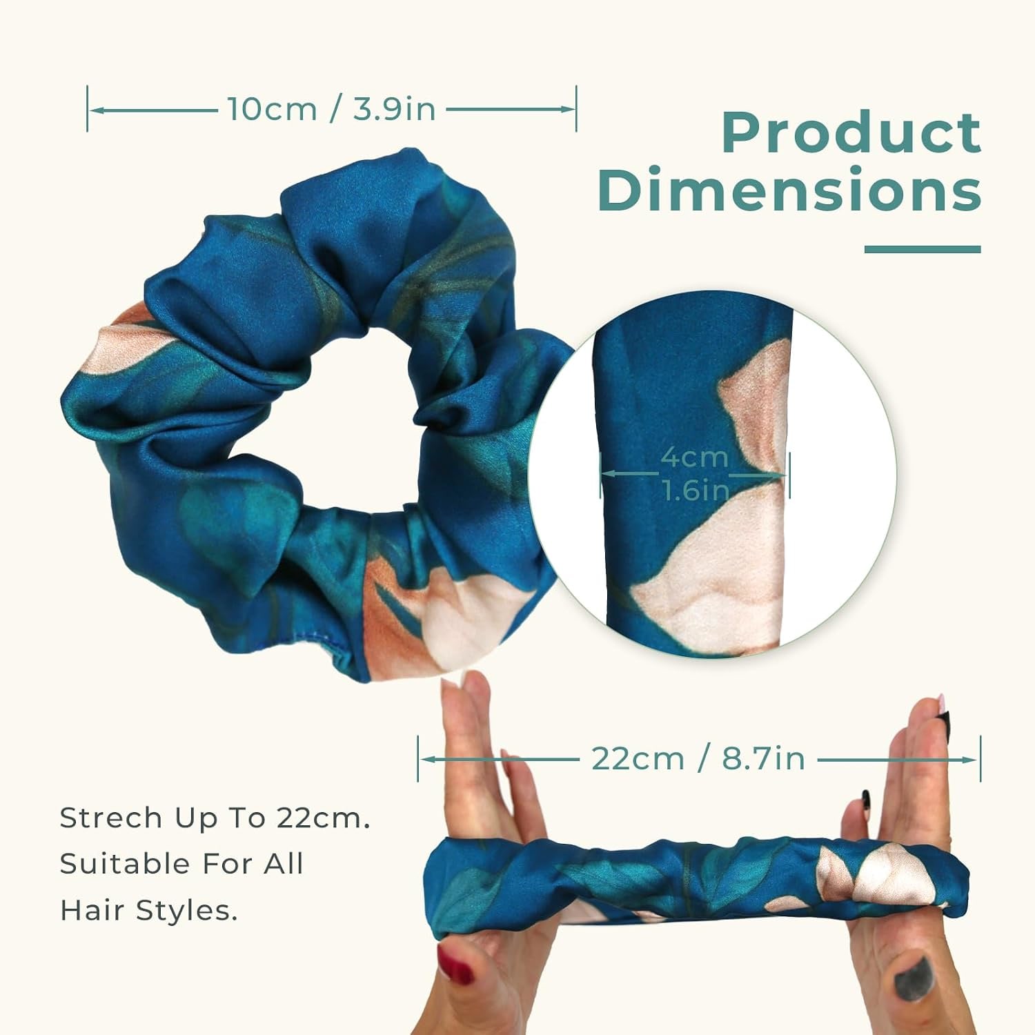 Teal Floral 19 Momme Mulberry Silk Scrunchie