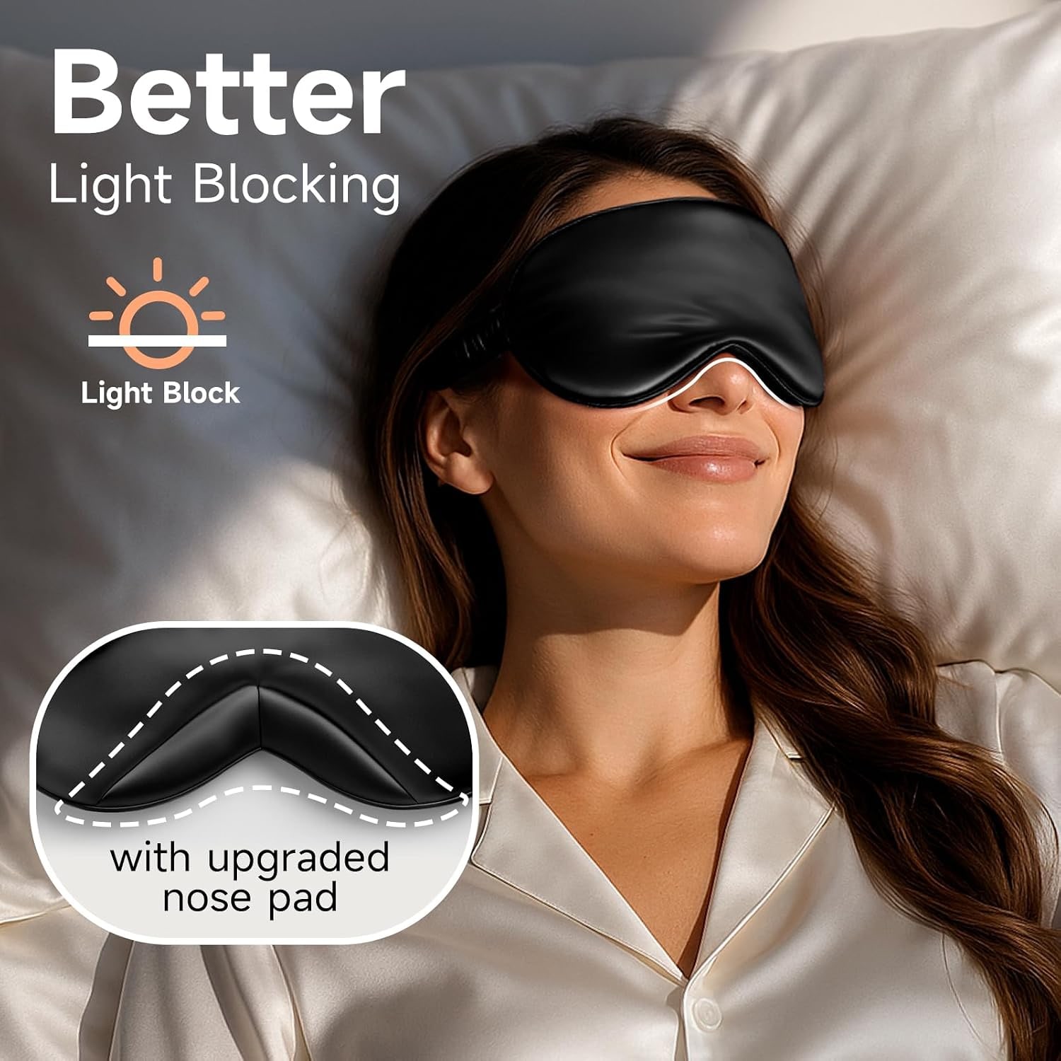 Black 22 Momme Mulberry Silk Sleep Mask with Nose Pad: image 2