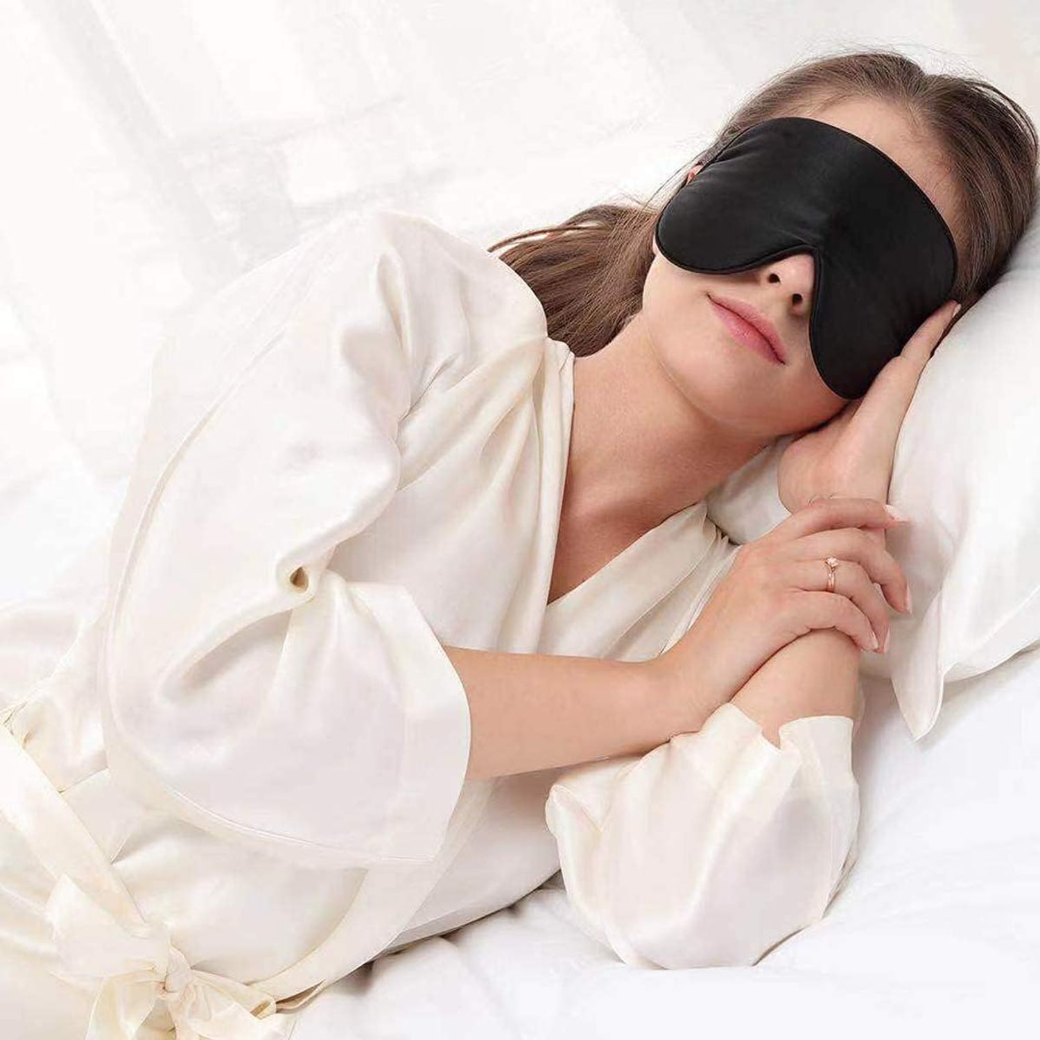 Black Silk Sleep Mask with Cotton Fill