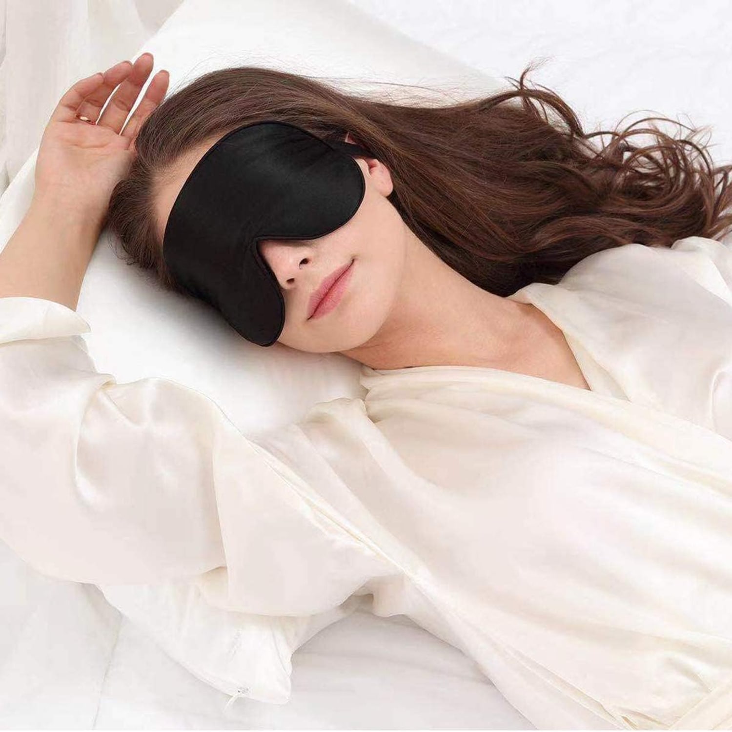 Black Silk Sleep Mask with Cotton Fill