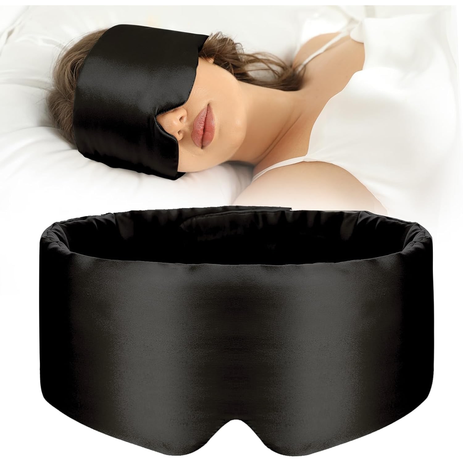 Black Silk Sleep Mask with Wide Band