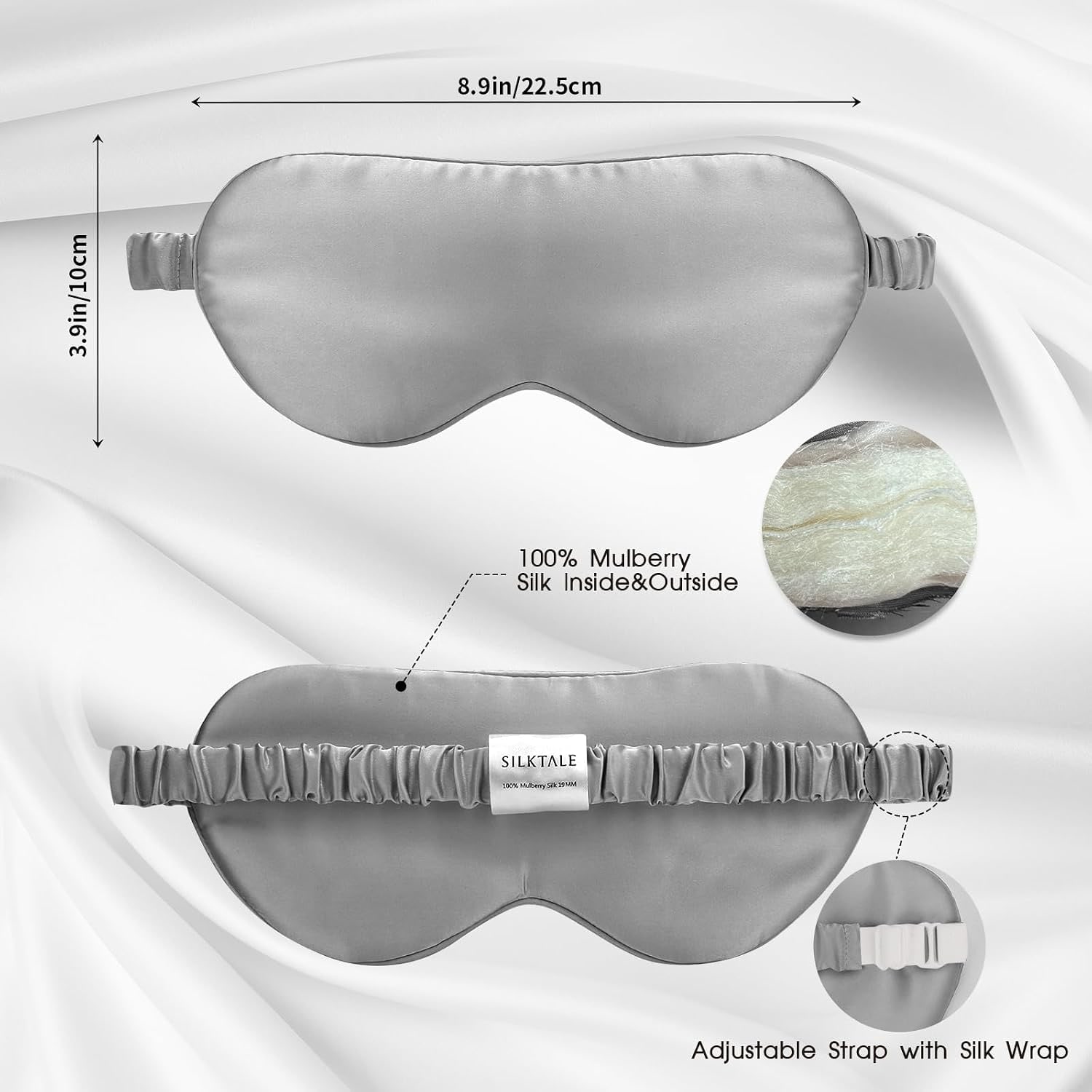 Silver Grey 19 Momme Mulberry Silk Eye Mask