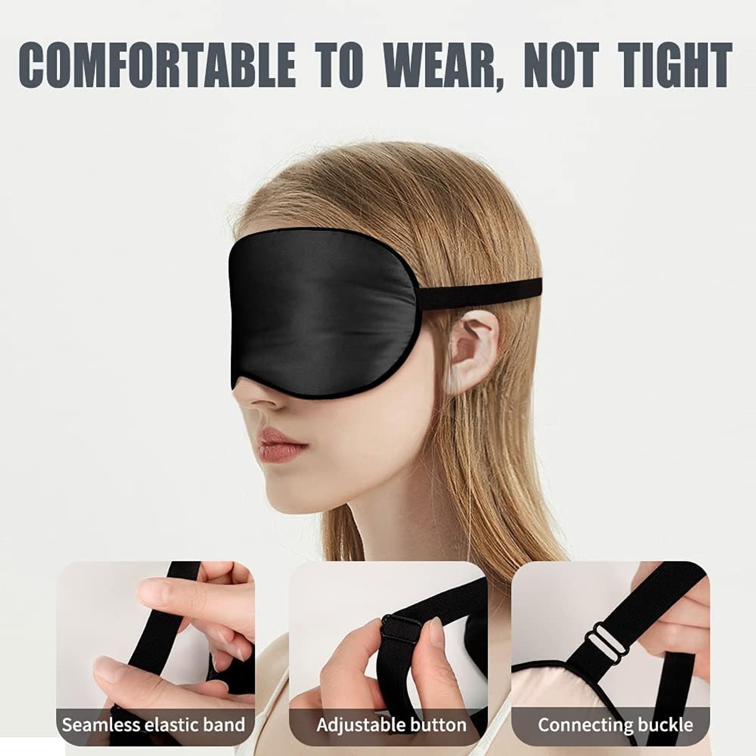 Wide Black Silk Sleep Masks, 2 Pack